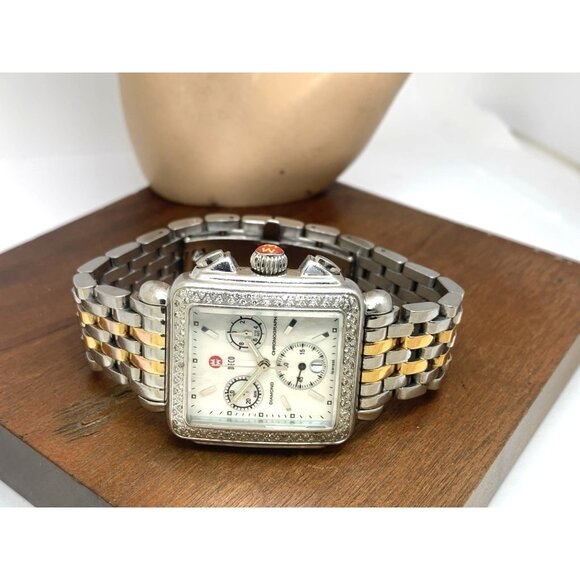 Michele Women's Watch 71-6000 Mother of Pearl Dial Diamond Swiss Quartz Two Tone - Picture 8 of 14